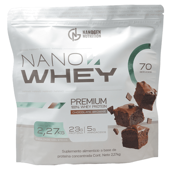 Proteína Whey Nanogen 2.27kg | 70 Servicios | 23g de Proteína | Sabor brownie | Endulzada con Stevia