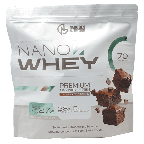 Proteína Whey Nanogen 2.27kg | 70 Servicios | 23g de Proteína | Sabor brownie | Endulzada con Stevia