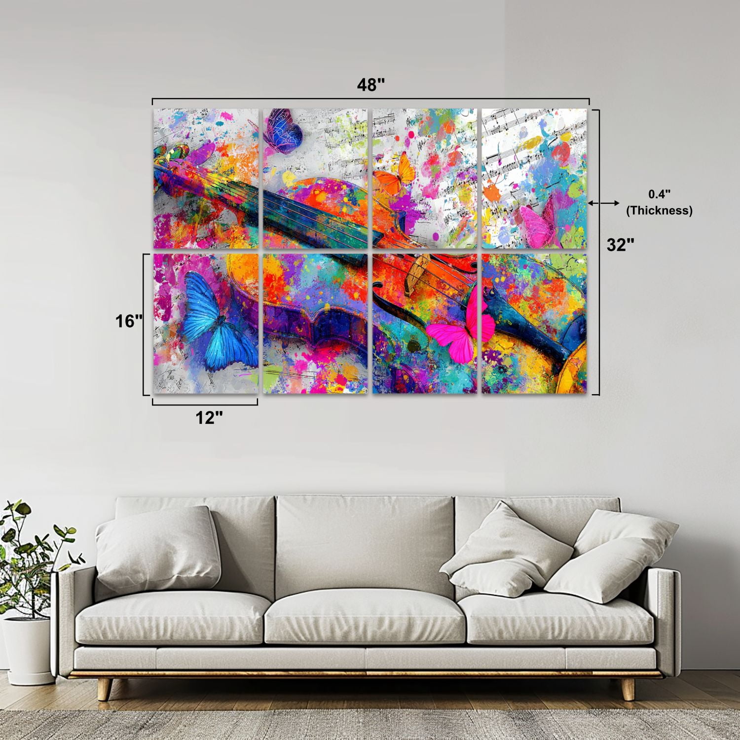 8 Pack Art Acoustic Panels Sound Absorbing Colorful Violin Butterflies Vibrant Colorful Butterfly Violin Musical Decorative Soundproof Wall Panels Self Adhesive for Nursery Game Room Bedroom 48"x32"