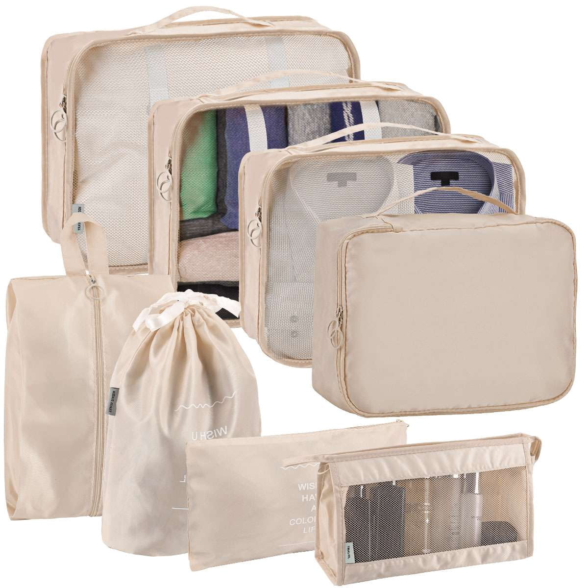 Gustave Luggage Packing Cubes for Travel, 8 Pcs Lightweight Suitcase Organizer Bags Set Foldable Packing Organizers Storage Bag for Carry on Luggage "White"