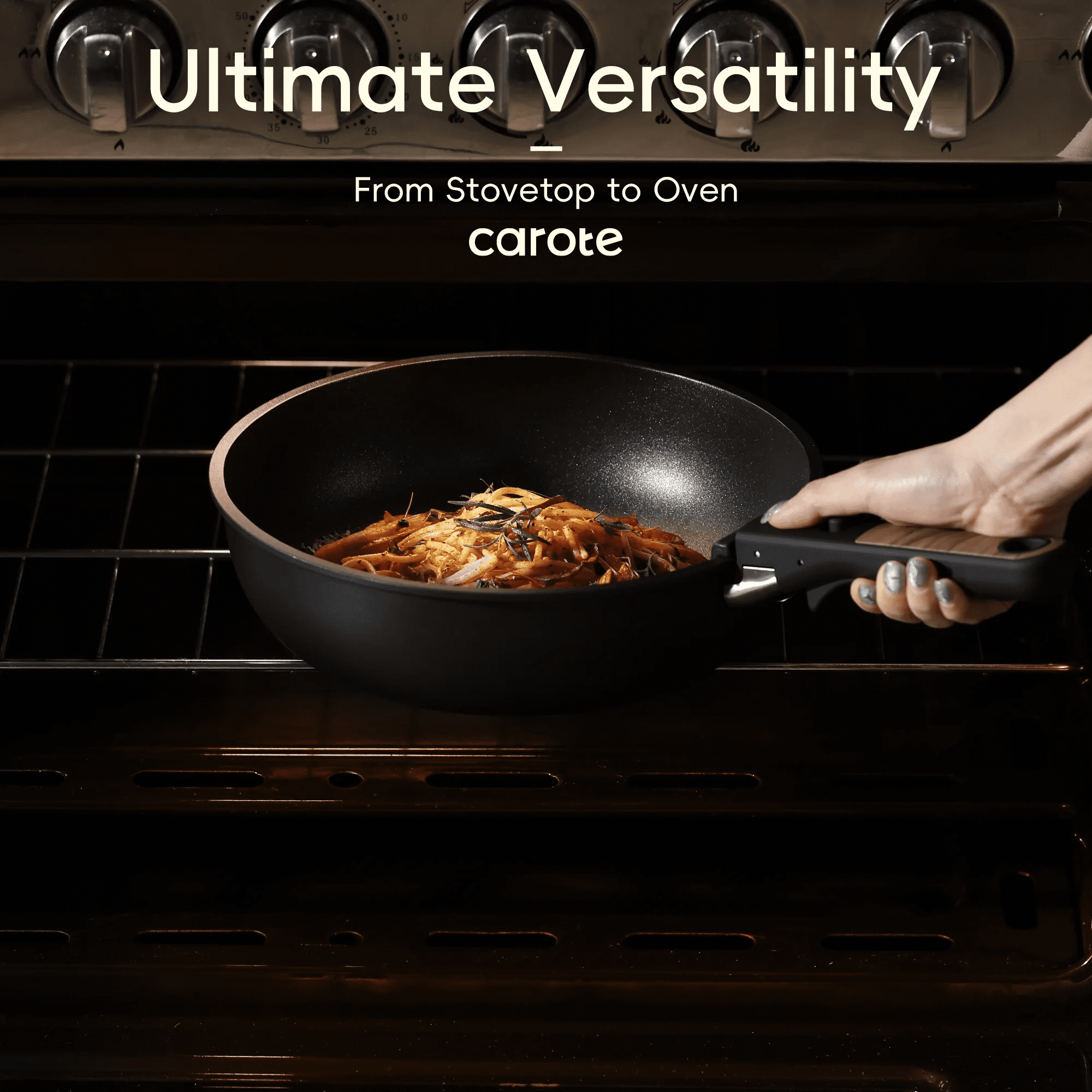 Carote 15 Pcs Nonstick Cookware Sets, Granite Non Stick Pots and Pans with Removable Handles, Oven Safe, Induction Compatible, Black