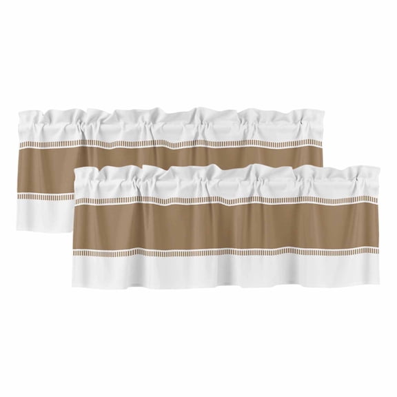 2 Pack Brown Valance for Window Stripes Solid Color Kitchen Valance Rod Pocket Short Curtain Topper Decorative Window Treatment for Living Room Bedroom 54"x18"