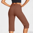 thumbnail image 3 of Petite Capri Pants for Women Dressy Pull On Pants Slim Fit High Waist with Pockets Stretch Gaucho Casual Work Pants Brown S, 3 of 5