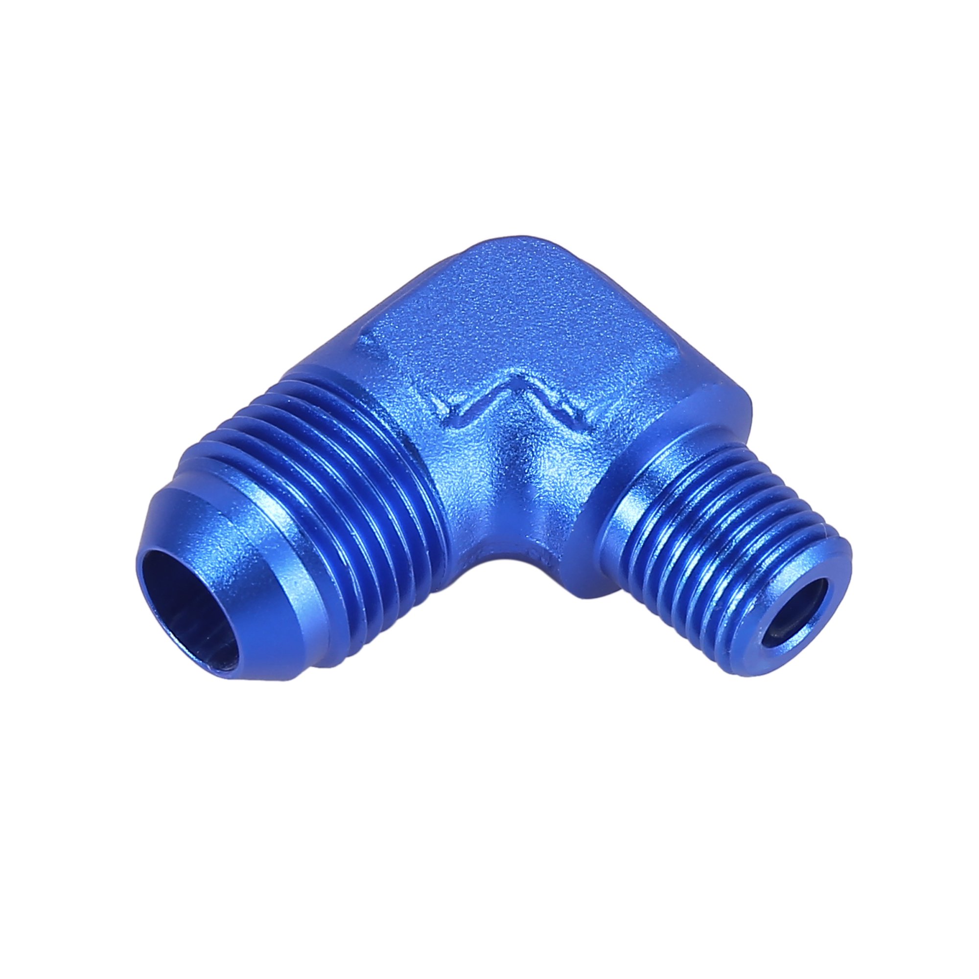 Adaptateur Raccord Coudé 90° AN8 Vers 1/4" NPT Bleu - Aluminium CNC Pour Circuit Carburant, Huile