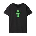 thumbnail image 1 of Camiseta de verano para mujer, camiseta de manga corta suave y sencilla para viajar, acampar en la calle Negro, 1 of 7