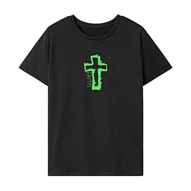 Camiseta de verano para mujer, camiseta de manga corta suave y sencilla para viajar, acampar en la calle Negro