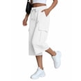 thumbnail image 5 of Oksale Capri Cargo Pants Womens Wide Leg Capris with Pockets Casual Elastic Drawstring Waist Cropped Trousers Loose Comfy Summer Clothing White XL, 5 of 8