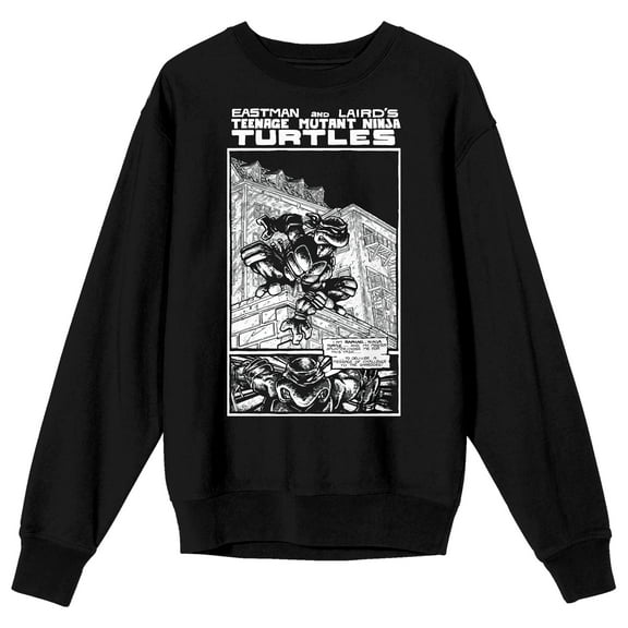 TMNT Comic Origins Crew Neck Long Sleeve Black Adult Sweatshirt -XL