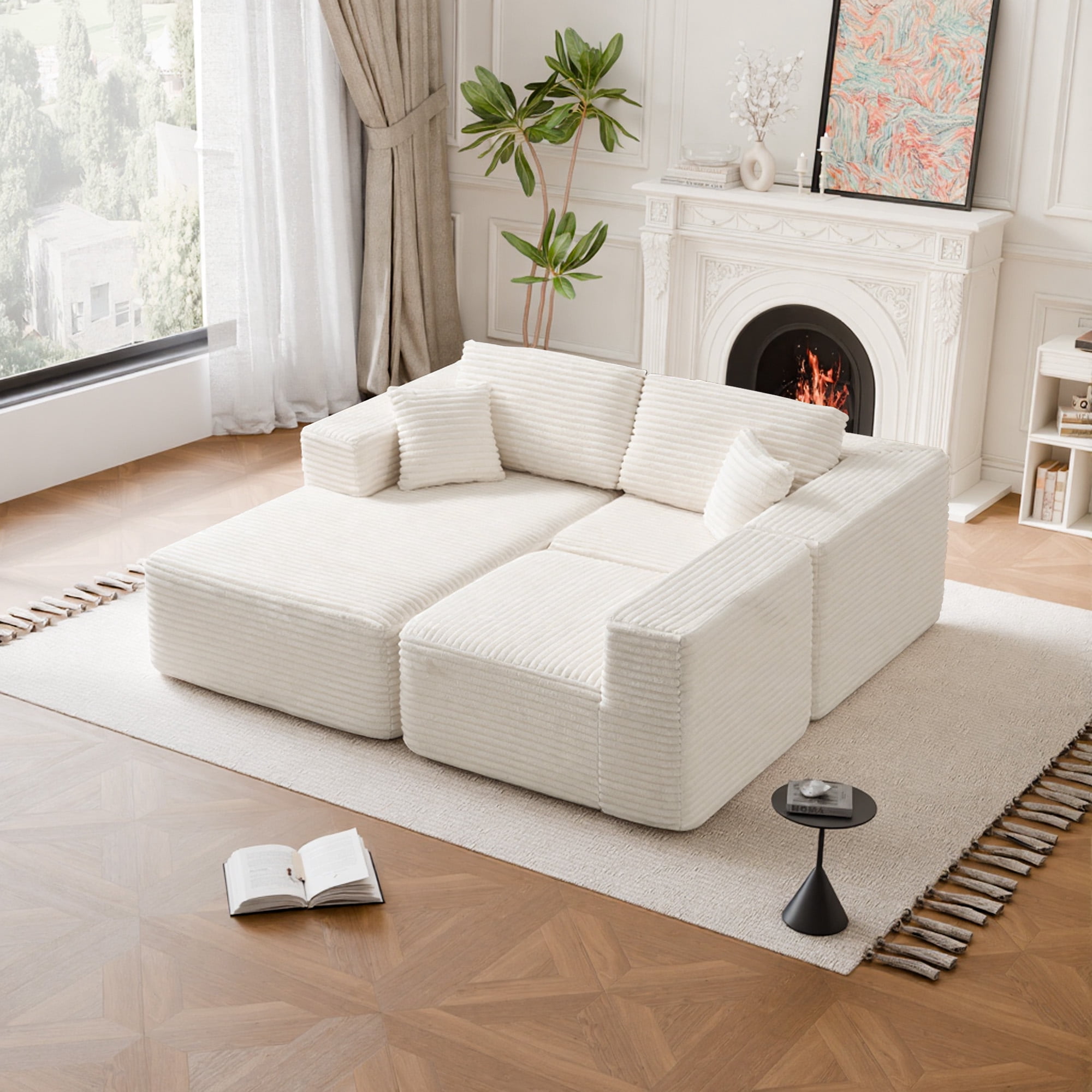 MAYEERTY 104 in Corduroy Modular Sofa, Compressed Boneless DIY Zero-Assembly Sofa, for Living Room & Small Apartment, Beige