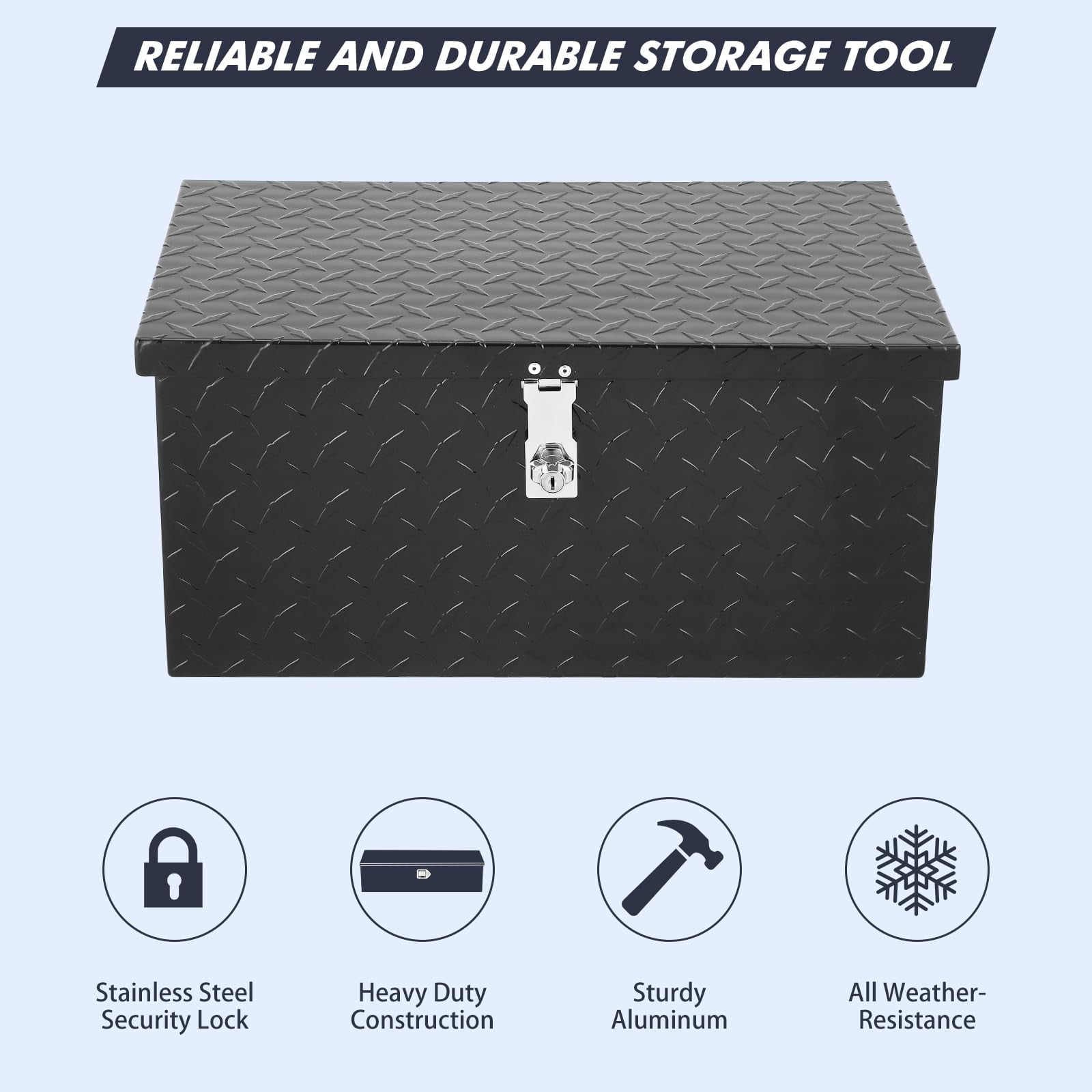 Kojooin Aluminum Tool Box, 20 Inch Diamond Plate Storage Box with Lock, Gas Strut Lid and Weatherproof Seal