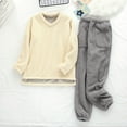 thumbnail image 4 of Enjoytime Womens Winter Outfits Solid Color Thick and Velvet Warm Pajamas Crewneck Long Sleeve Tops Pants 2 Piece Sets Soft Comfy Sleepwear, 4 of 4