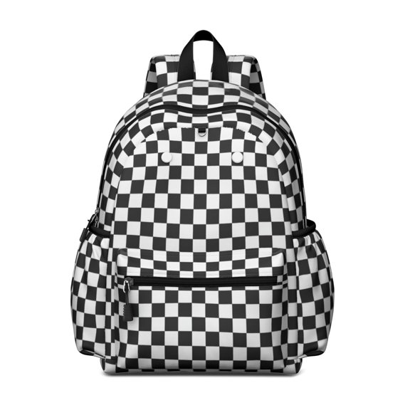 Black and White Checkered Pattern Backpack for School, Cute School Bag with Adjustable Shoulder Straps and Padded Back, 13.4"x11"x4.7"