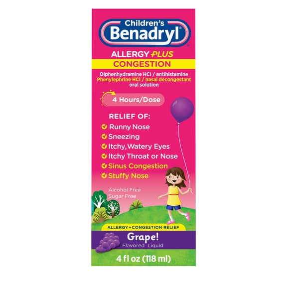 Children's Allergy Plus Congestion Relief Liquid, Grape, 4 fl. oz