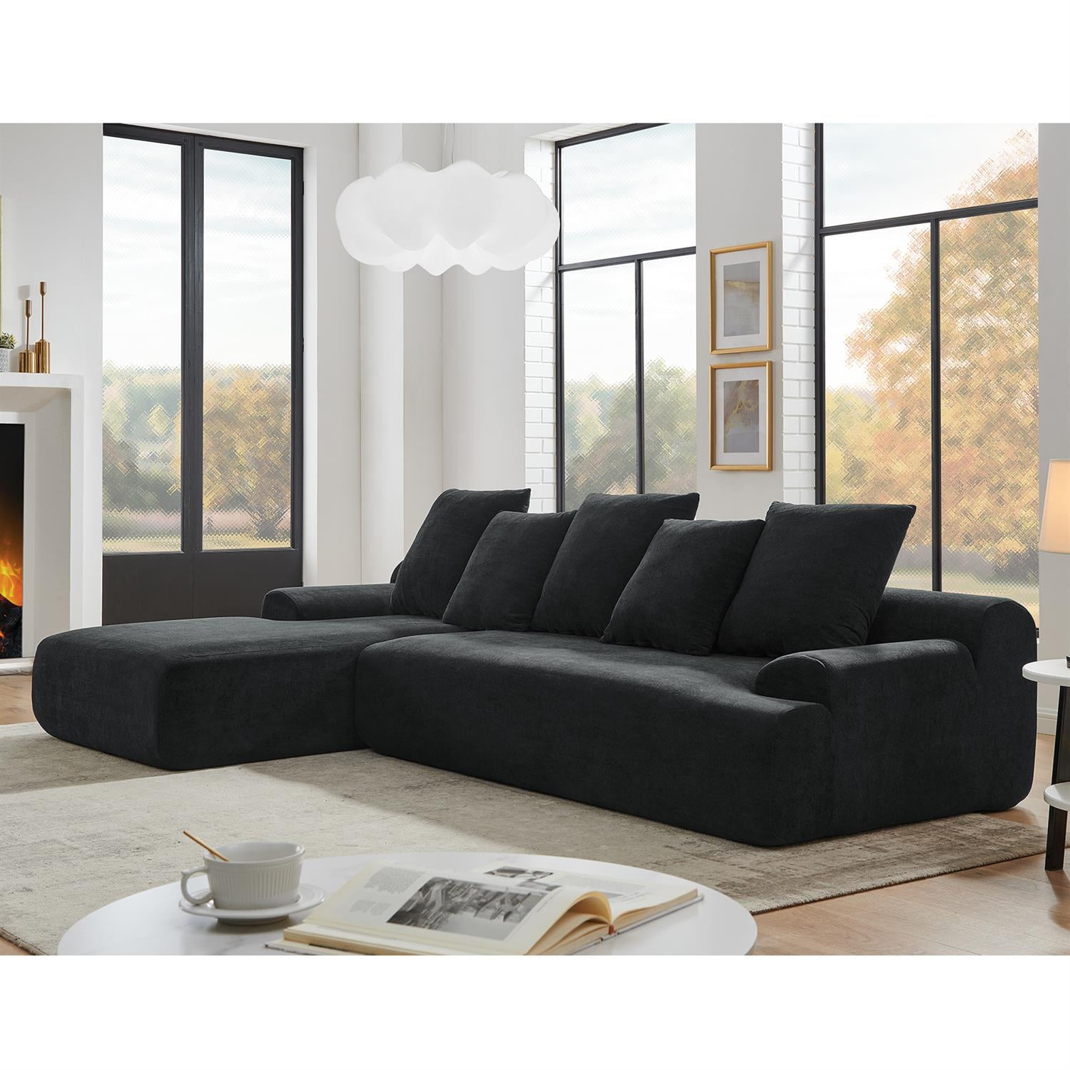 Demi Bonn 110"x67" Velvet L-Shape Sectional Sofa, Modern Upholstered Modular Couch for Living Room/Bedroom Furniture, Black