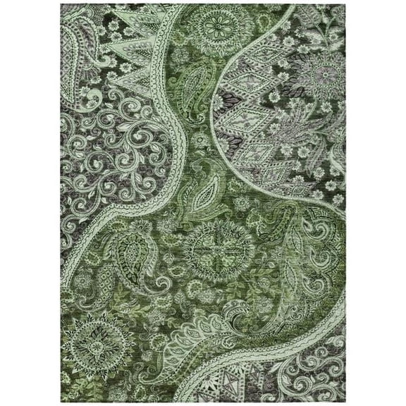 HomeRoots 603189 9 x 12 ft. Olive Green, Charcoal & Gray Floral Medallion Washable Indoor & Outdoor Rectangle Area Rug