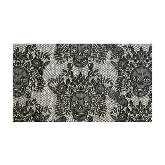Btomtd 86.61 x 39.37 inch Lace Ghost Pattern Halloween Table Cloth Skull Theme Party Tablecloth Table Mat Table Cloth, Black