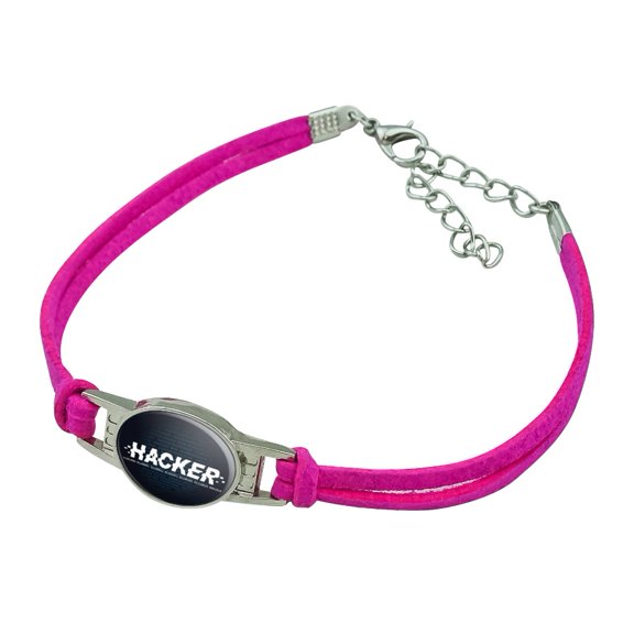 Hacker Binary Code Geek Nerd Novelty Suede Leather Metal Bracelet