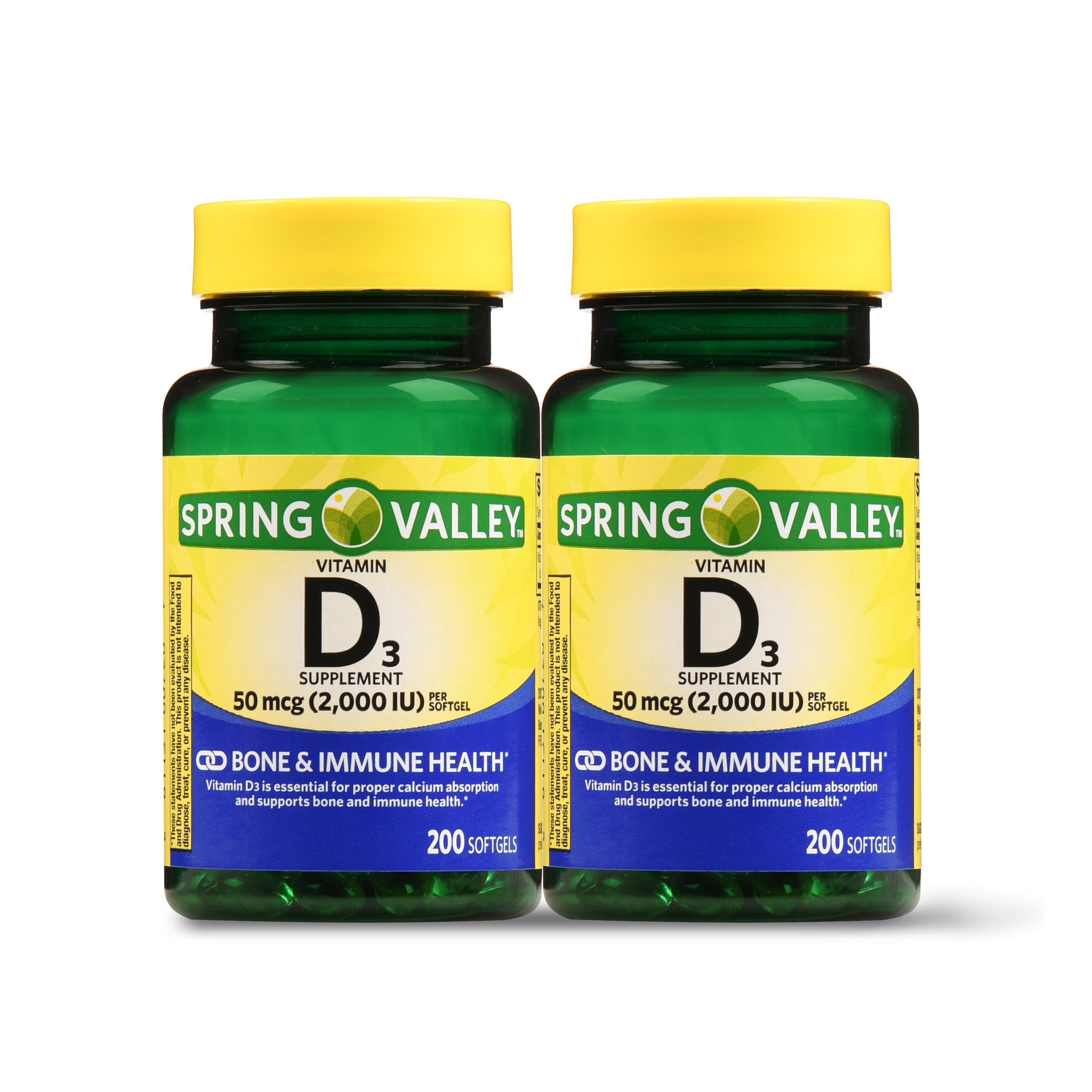 Spring Valley Vitamin D3 Softgels 2000 Iu 200 Ct 2 Pk
