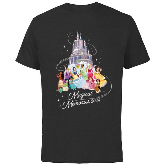 Disney Princess Winter Holiday Castle Magical Memories 2024 - Short Sleeve Cotton T-Shirt for Adults - Customized-Black