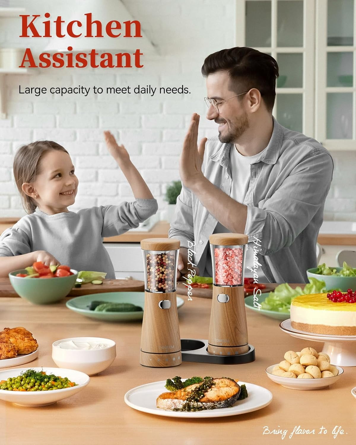 Electric Salt and Pepper Grinder Set Adjustable Coarseness Mill Grinders Shakers Refillable USB Rechargeable with LED Light Tomeem (2 Pack)