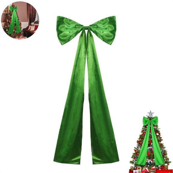 Scheam 1 Pack Christmas Tree Topper Satin Bow 47 inch Reusable Giant Bow Christmas Decorations Large Elegant Green Bows for Home Holiday Party Decorations