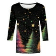 thumbnail image 4 of Mifsaly Merry Christmas Shirts Women Plus Size 3/4 Sleeve Crew Neck T-Shirts Xmas Tree Print Tunic Pullover Tops Classic Festival Party Trendy Blouse 2025 Holiday Outfits, 4 of 5