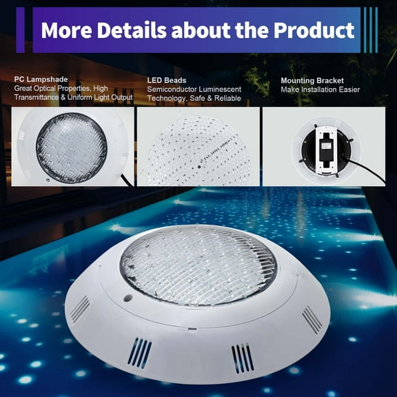 12V 45W Pool Light Underwater Color-Change LED RGB with Remote Submersible Led Light IP68 Waterproof LED Inground Swimming Pool Light