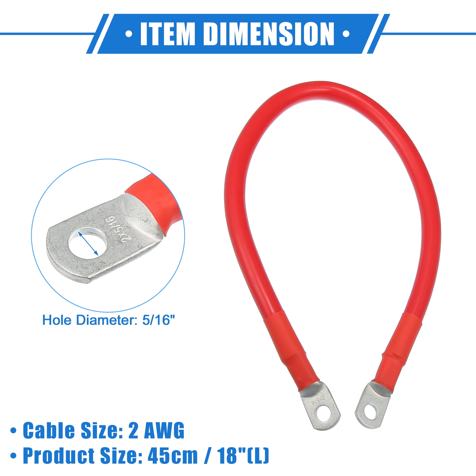 Unique Bargains 1 Pair 2 AWG Gauge 18" Battery Inverter Cable with 5/16" Ring Universal for Car Vehicle RV Black Red