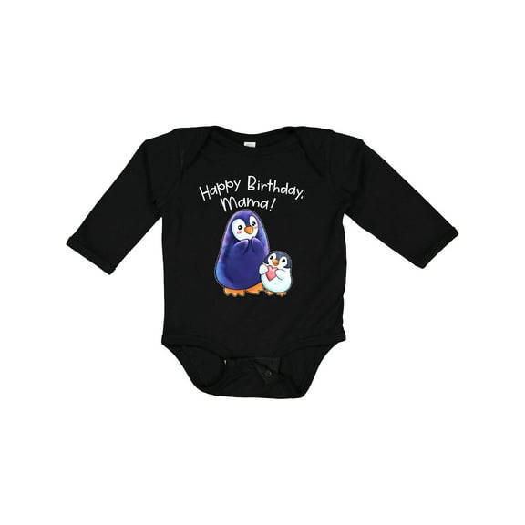 Inktastic Happy Birthday, Mama- Cute Penguins Boys or Girls Long Sleeve Baby Bodysuit