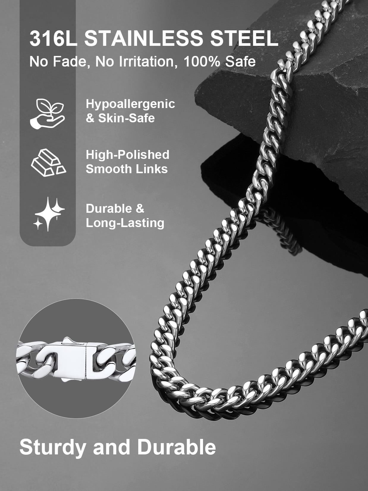 ChainsProMax Men Chain 30inch Cuban Chain Stainless Steel Chain Mens Stainless Steel Mens Necklace