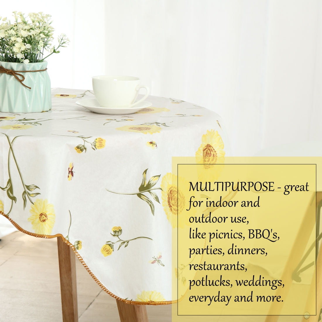 Unique Bargains Square Water Resistance Tablecloth Flower Print 35" x 35"