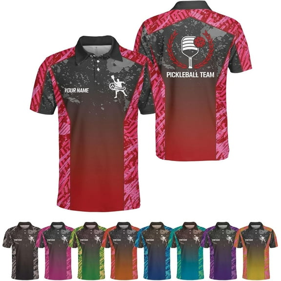 Personalized 3D Pickleball Polo Shirt for Teams Custom Name Sport Fit Clothing Ideal Gift for Pickleball Players (Red, S)