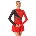 thumbnail image 3 of Aislor Women's Figure Ice Skating Dress Long Sleeve Shiny Rhinestones Color Block Lyrical Dress Dancewear A Red XXL, 3 of 7