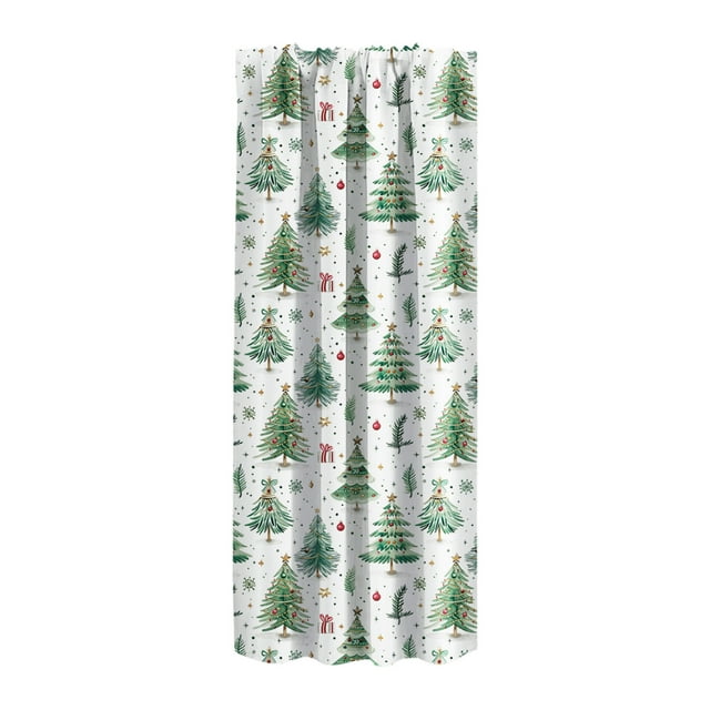 Christmas Kitchen Curtains 140 cm x 70 cm Green Christmas Tree Pattern Polyester Short Window Curtain with Rod Pocket