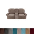 thumbnail image 1 of Housse de Causeuse Inclinable 2024 avec Console Centrale, Housse Extensible en Velours pour Fauteuil Inclinable 2 Places avec Porte-Gobelet, 1 of 10