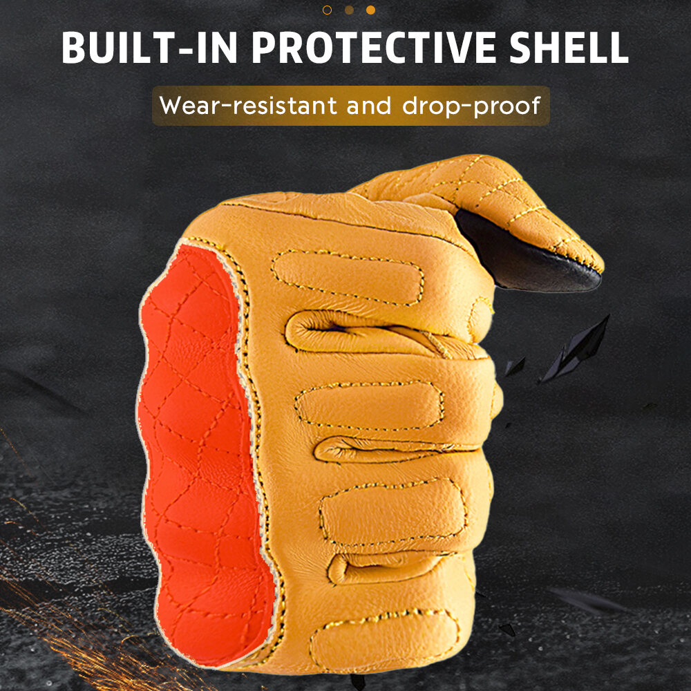 MJMOTO Retro Leather Motorcycle Riding Gloves Men Women Touchscreen Motocross Gloves Built-in Protective Shell Motorbike Gloves Motorcyclist Rider Gloves