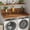 Deep walnut, variant on HomePerch 54" Washer Dryer Countertop with Storage Shelf, Double Layer Laundry Wood Shelf Topper with Edge, Over Washer & Dryer Organizer, Sandy Brown Color