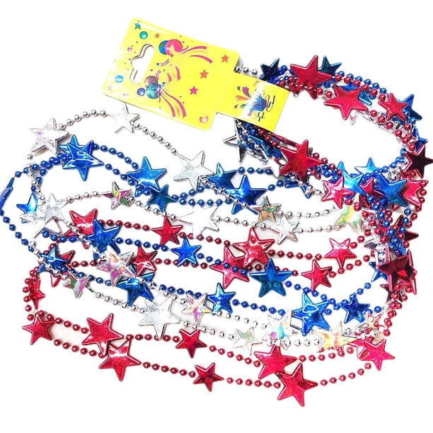 Collar De Cuentas De Estrella Patriótica De Color Aleatorio Collar De Cuentas De Plástico Del 4 De Julio Collar Del Día De La Independencia Decoración De Fiesta De Carnaval 12 Uds. Methold AP005614-00
