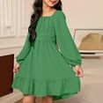 thumbnail image 2 of XXWXYD Girls Backless Long Sleeve Pleated Dress Ruffled Tunic Casual Solid Color Holiday Outfit Elegant Stretchy Part𝗒 Wear, 2 of 9