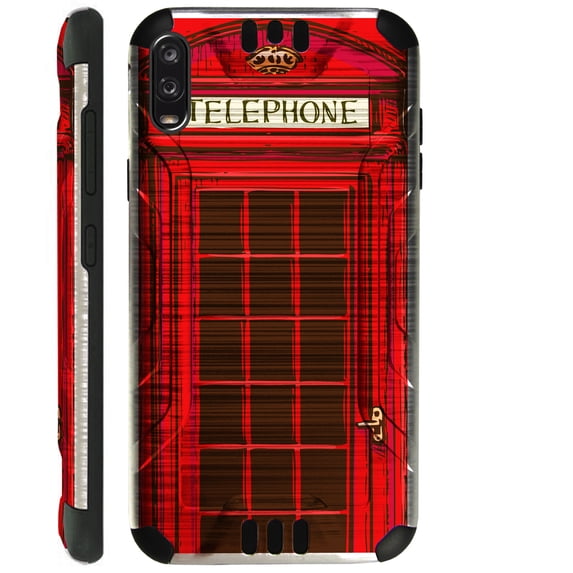 WORLD ACC Silver Guard Phone Case Compatible with TCL A2X Brushed Metal Texture Hybrid TPU Cover (Red Phone Booth )