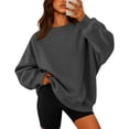 thumbnail image 3 of UDAUDU Womens Oversized Sweatshirts Crewneck Long Sleeve Fleece Pullover Tops Fall Y2k Sweater Cute Hoodies Dark Gray L, 3 of 7