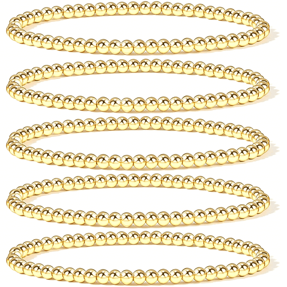DESIGNICE 14K Gold Plated Bead Ball Bracelet Stretchable Elastic Gold Beaded Bracelets for Women