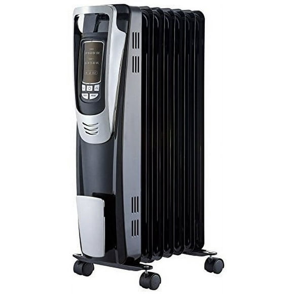 PELONIS Electric, 1500W Portable Oil-Filled Radiator Space Heater with Programmable Thermostat, Remote Control, and 10-Hour Timer for Home&Office, NY1507-14A, Black, 25.59" H x 9.84" D x 14.5" W
