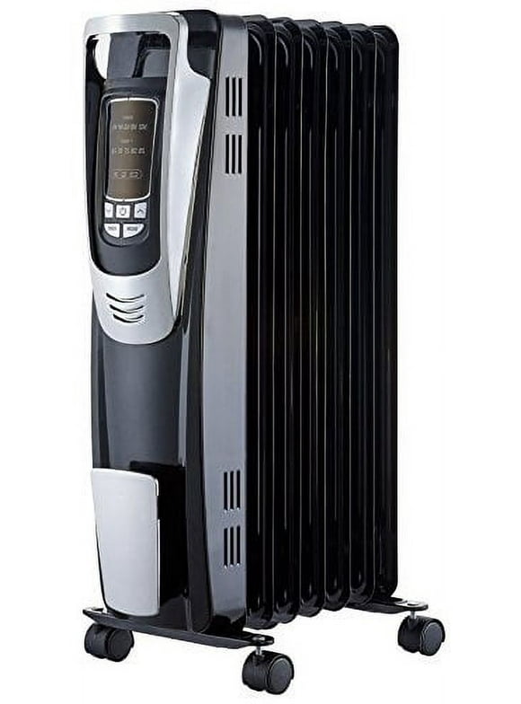 PELONIS Electric, 1500W Portable Oil-Filled Radiator Space Heater with Programmable Thermostat, Remote Control, and 10-Hour Timer for Home&Office, NY1507-14A, Black, 25.59" H x 9.84" D x 14.5" W