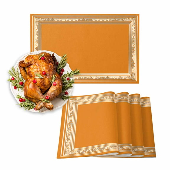 Fall Placemats Set of 4 Orange Key Design Place Mats Thanksgiving Placemat Geometric Back Print Pattern Table Mats for Dining Kitchen Table Holiday Dinner Party Home Fall Decorations 13x19 Inch