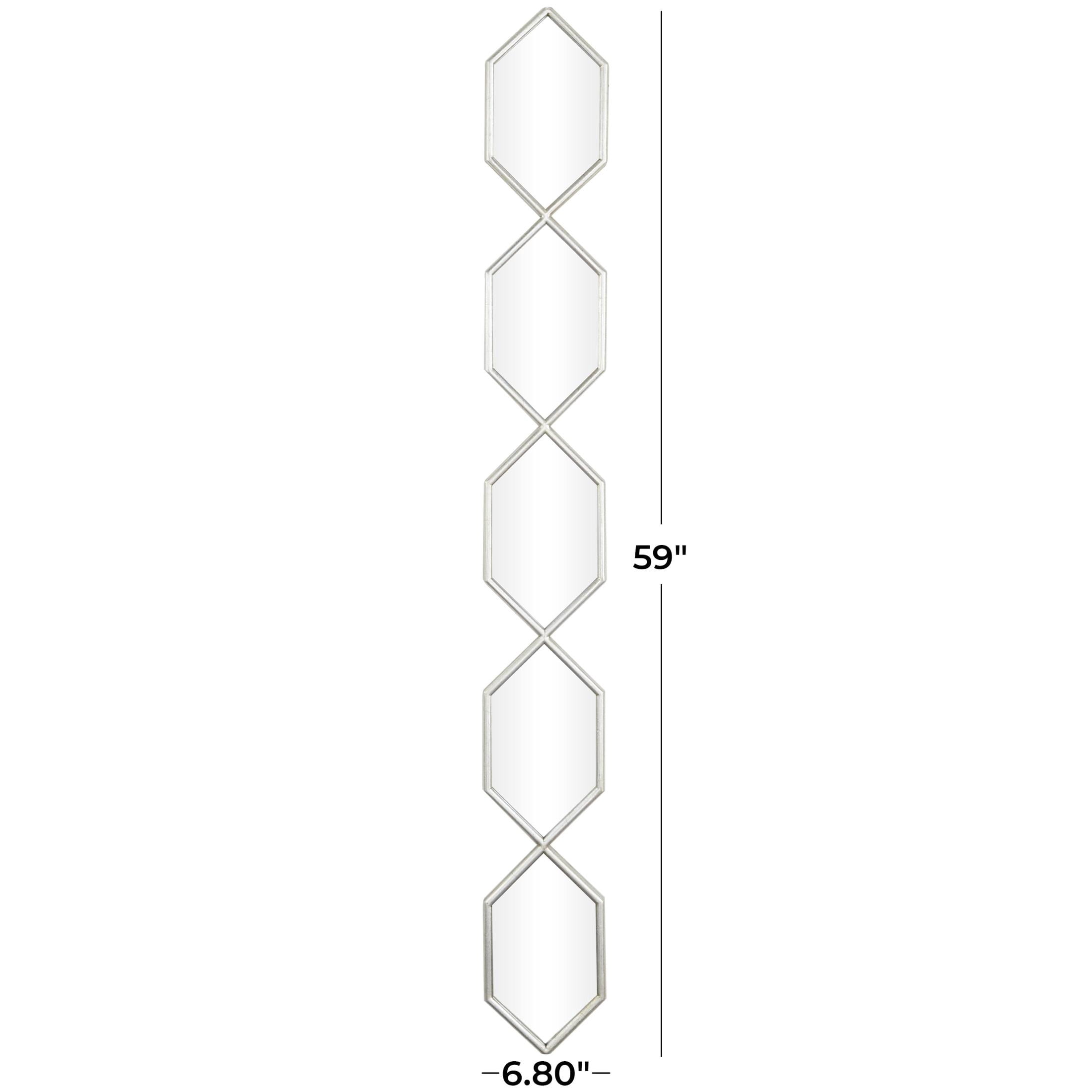 DecMode 7" x 59" Silver Slim Stacked Chain 5 Layer Geometric Wall Mirror with Trellis Pattern