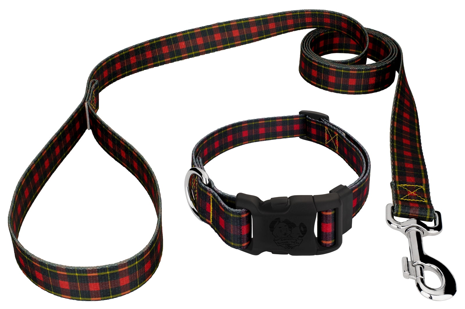 plaid dog collar and leash