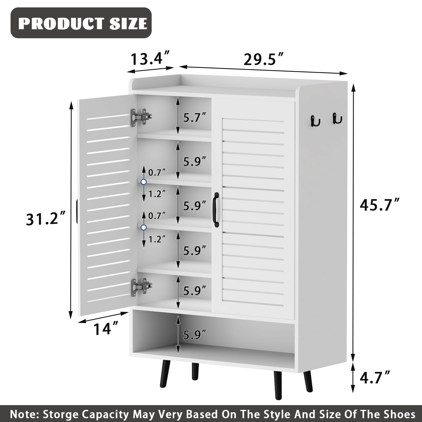 Bel Ark Modern Shoe Cabinet, 7-Tier Adjustable Shelves, Holds 30 Pairs, White