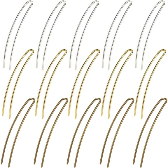 15 Pack Gold Silver Bronze Metal Alloy U Shaped Long Hair Fork Pins Chopsticks Hairpins Picks Hair Sticks Shawl Pin Hairclips Simple Fast Bun Chignon Holder Accessories Bulk