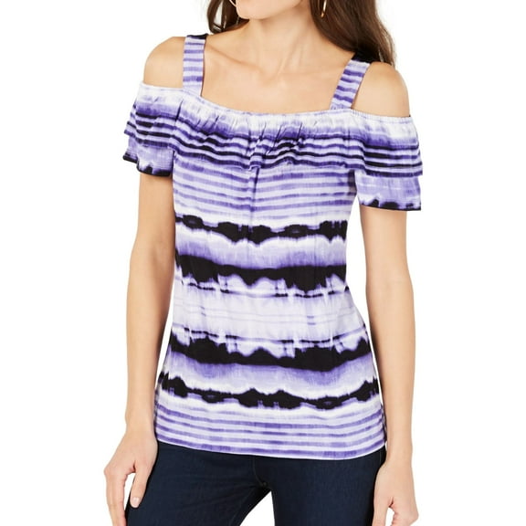 I.N.C Womens Cold Off the Shoulder Blouse, Purple, Small